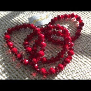 New! 4 Red sparkle beaded stretch bracelets